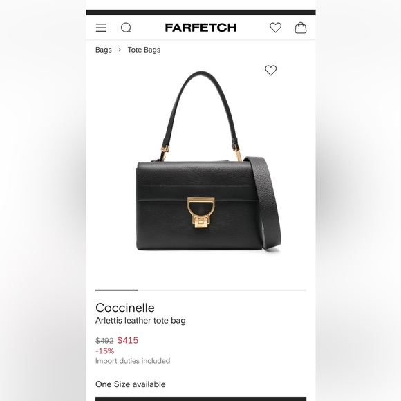 NWT Coccinelle Arlettis Black Leather Handbag detachable crossbody strap Medium - Picture 15 of 16